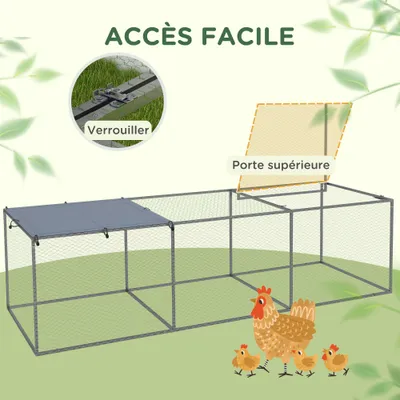 PawHut - Cage Poulailler Toit Verrouillable H.80 cm - argent