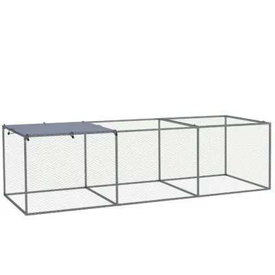 PawHut - Cage poulailler 2,96 x 1 x 0,8 m espace couvert toit ouvrant
