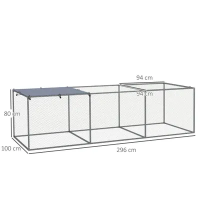 PawHut - Cage poulailler 2,96 x 1 x 0,8 m espace couvert toit ouvrant