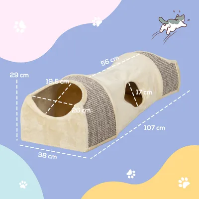 PawHut - Tunnel pour chat modulable 3 portes 2 griffoirs beige