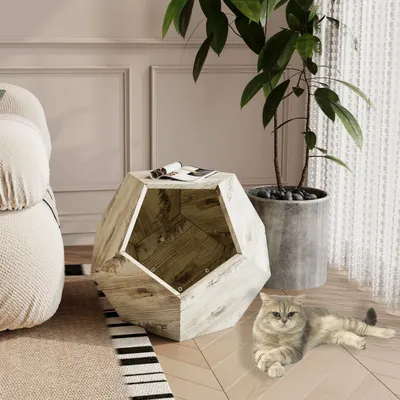 Table d'Appoint Moderne pour Chat, Mobilier Multifonction MDF Chêne