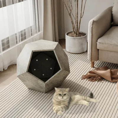 Table d'Appoint Moderne pour Chat, Mobilier Multifonction MDF gris ciment