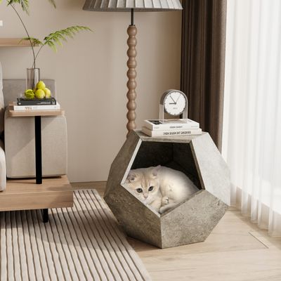 Table d'Appoint Moderne pour Chat, Mobilier Multifonction MDF gris ciment