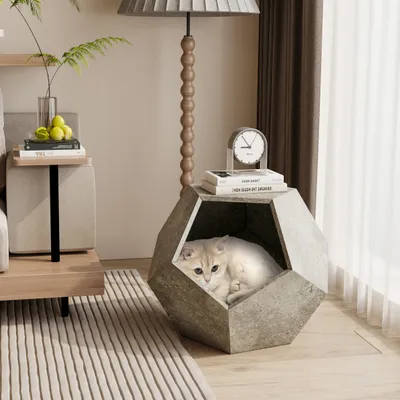 Table d'Appoint Moderne pour Chat, Mobilier Multifonction MDF gris ciment