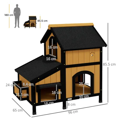 Maison pour chat en bois 2 étages avec toit étanche et jardinière