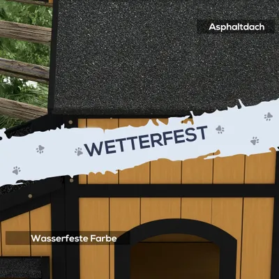 Maison pour chat en bois 2 étages avec toit étanche et jardinière