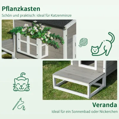 Villa pour chat en bois avec terrasse et balcon