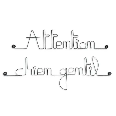 Bijoux de mur - Message fil de fer -  Attention chien gentil