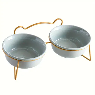 UAMLY Gamelle double en céramique pour chat avec support en fer