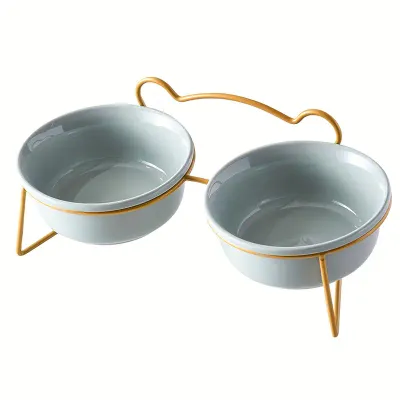 UAMLY Gamelle double en céramique pour chat avec support en fer