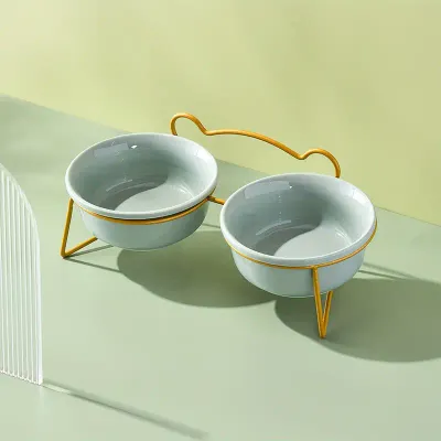 UAMLY Gamelle double en céramique pour chat avec support en fer