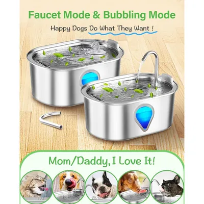 IntiMeg Fontaine à eau pour chat en acier inoxydable 3,2 litres