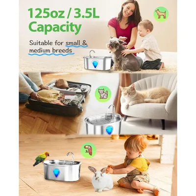 IntiMeg Fontaine à eau pour chat en acier inoxydable 3,2 litres