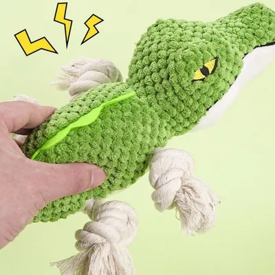FurryFusion Jouet en corde de coton pour chien en forme d'alligator