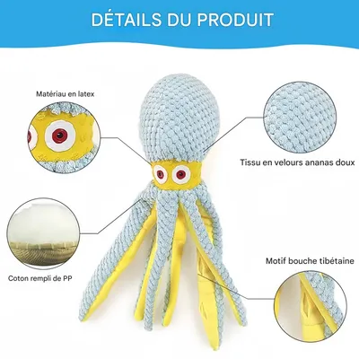 FurryFusion Jouet en peluche pour chien en forme de pieuvre