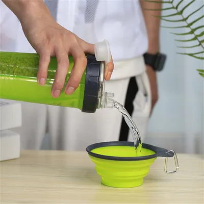 FurryFusion Botella 2 en 1 para agua y comida de perro