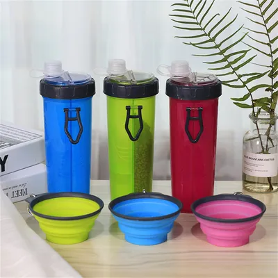 FurryFusion Botella 2 en 1 para agua y comida de perro