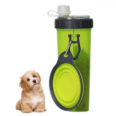 FurryFusion Botella 2 en 1 para agua y comida de perro