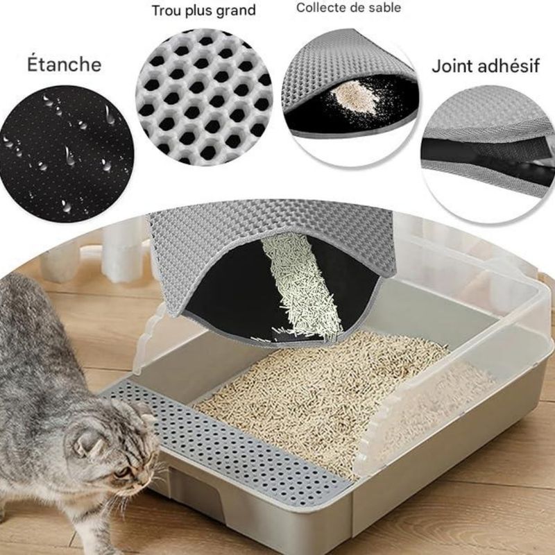 FurryFusion Tapis litière double couche pour chat