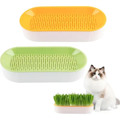 FurryFusion Lot de 2 Jardinières d'herbe à Chat, Hydroponique