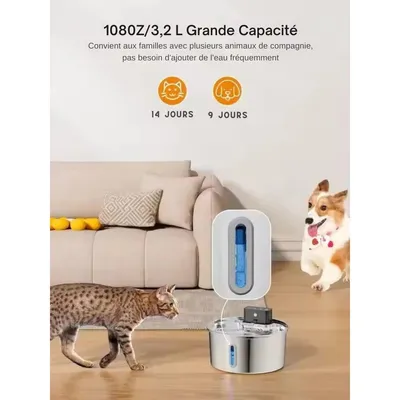 Fontaine à eau en acier inoxydable 3,2L - Pour chats & chiens - Weomg