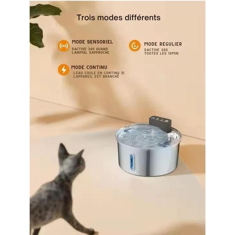 Fontaine à eau en acier inoxydable 3,2L - Pour chats & chiens - Weomg