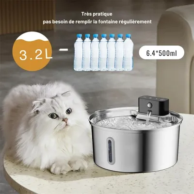 Fontaine à eau en acier inoxydable 3,2L - Pour chats & chiens - Weomg