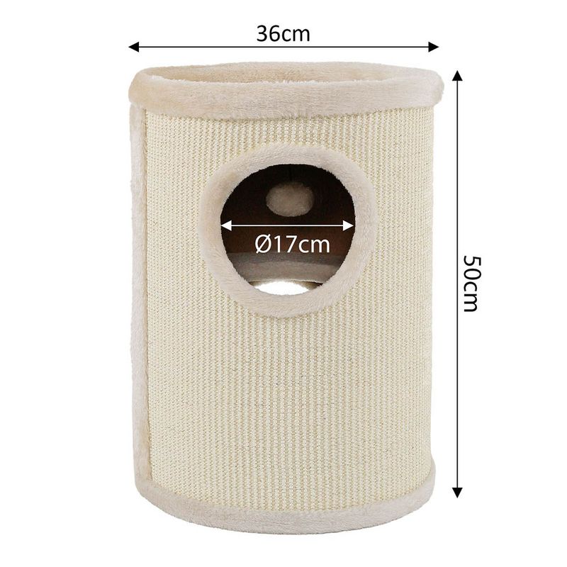 lionto arbre à griffer en sisal avec balle de jeu et rebord en peluche