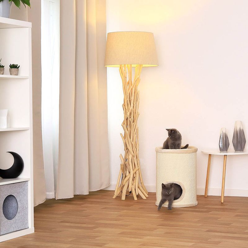 lionto arbre à griffer en sisal avec balle de jeu et rebord en peluche