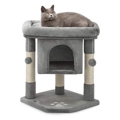 lionto arbre à chat avec niche, 2 balles et corde sisal robuste