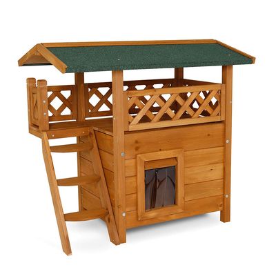 lionto maison pour chat en bois avec toit étanche et zones de repos