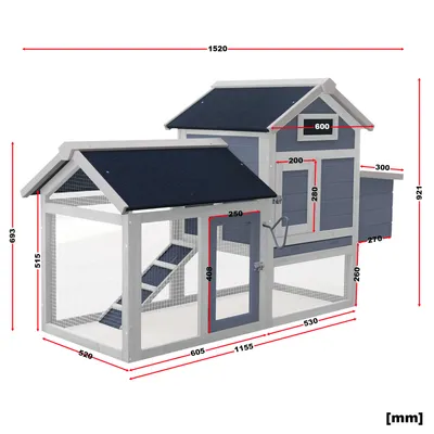 Wiltec Poulailler avec Nichoir et Enclos – 1520 x 520 x 920 mm – en Bois de