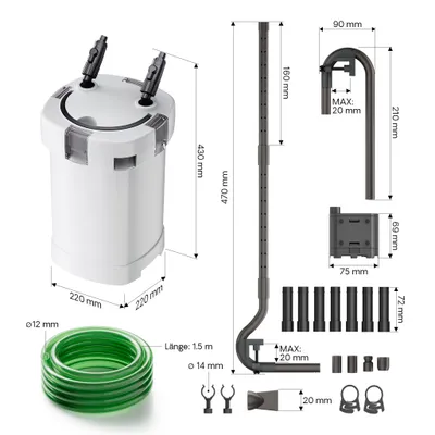 SunSun HW-505A Filtre extérieur pour aquarium, débit 800 l/h, avec 4 Étapes