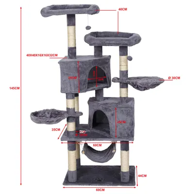 Arbre à chat Gris clair Motif de pattes 145cm Arbre Hamacs Maisons pour cha