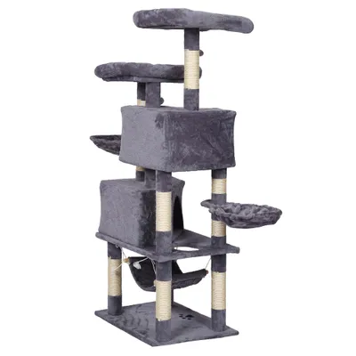 Arbre à chat Gris clair Motif de pattes 145cm Arbre Hamacs Maisons pour cha