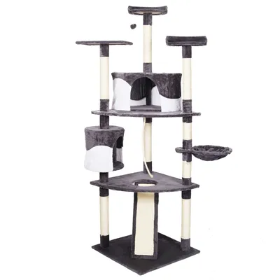 Arbre à chats gris/blanc avec Sisal 198cm Arbre de grattage avec Planche de