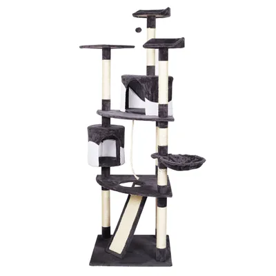 Arbre à chats gris/blanc avec Sisal 198cm Arbre de grattage avec Planche de Arbre à chats gris/blanc avec Sisal 198cm Arbre de grattage avec Planche de