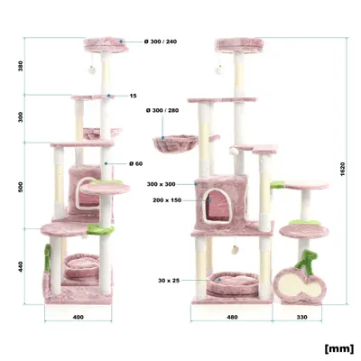 Fudajo Arbre à chat - 162 cm de haut - design ludique « Cerise » - Meuble g