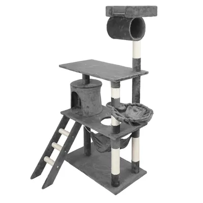 Arbre à chat gris Sisal 141cm Arbre d’escalade Arbre de grattage Jeux Ludiq
