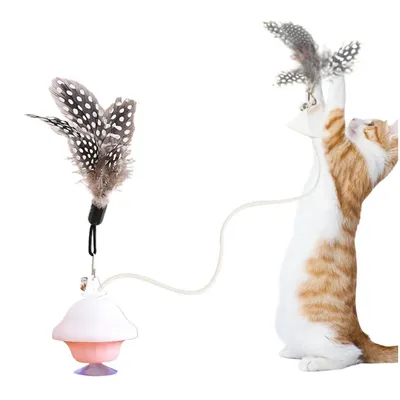 IntiMeg Jouet interactif à ventouse pour chat,Contient des plumes