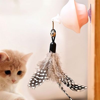 IntiMeg Jouet interactif à ventouse pour chat,Contient des plumes