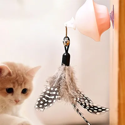 IntiMeg Jouet interactif à ventouse pour chat,Contient des plumes