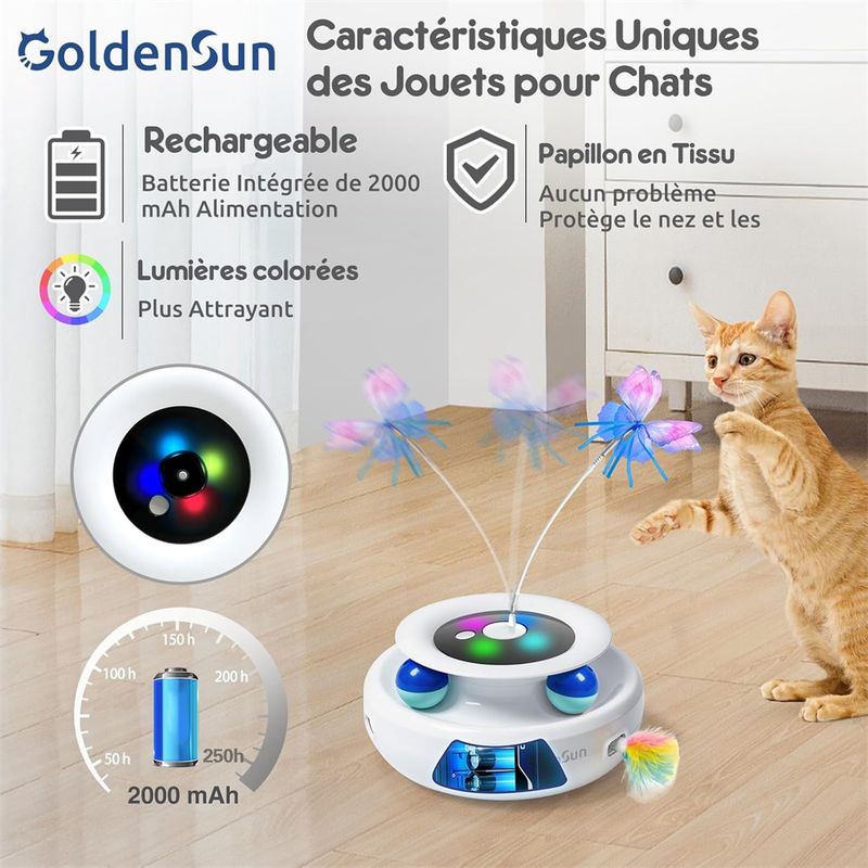 IntiMeg Jouet interactif électrique 3 en 1 pour chat