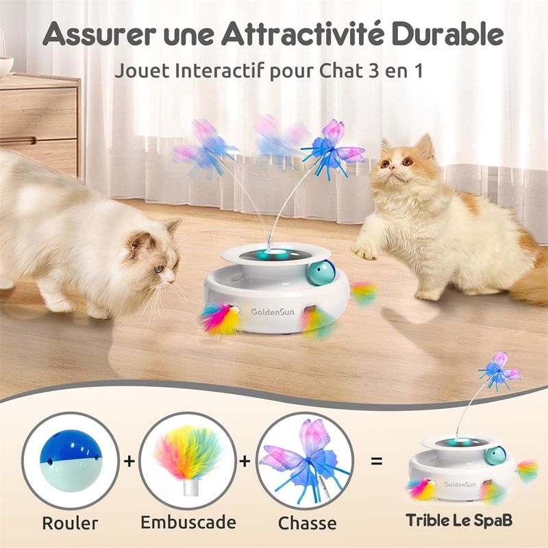 IntiMeg Jouet interactif électrique 3 en 1 pour chat