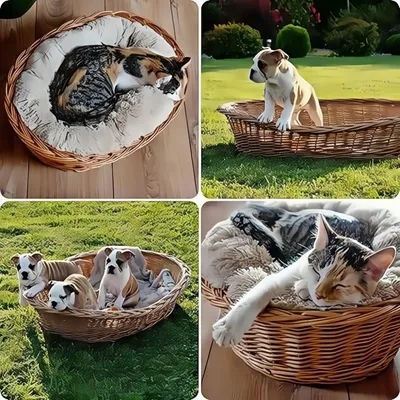 FurryFusion Panier en osier avec coussin