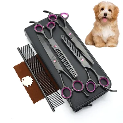 FurryFusion Ensemble de ciseaux de toilettage pour chien 5 pièces FurryFusion Ensemble de ciseaux de toilettage pour chien 5 pièces