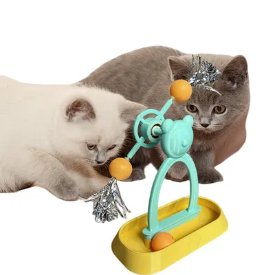 FurryFusion Jeu de chat avec plateau rotatif et bâton à plumes