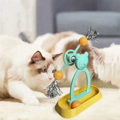 FurryFusion Jeu de chat avec plateau rotatif et bâton à plumes