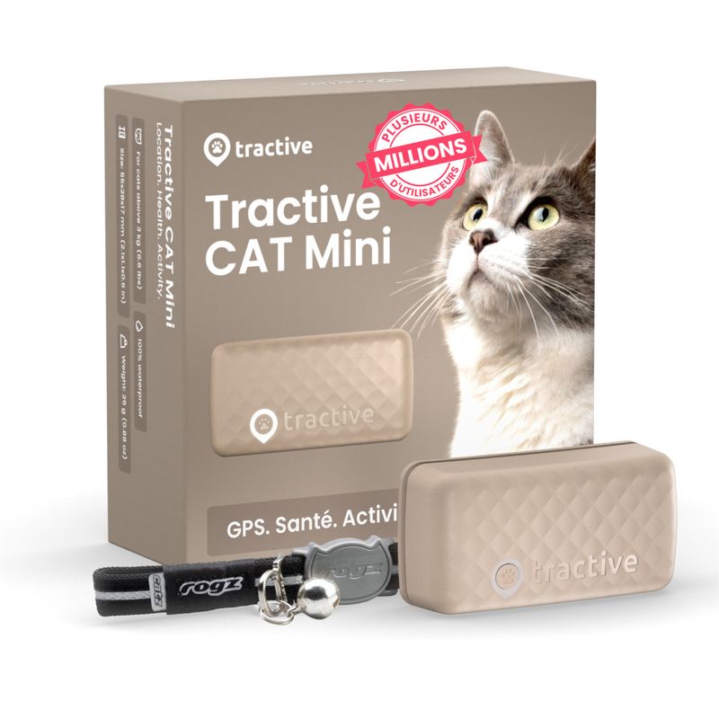 Tractive CAT Mini Collier GPS connecté pour chat avec suivi santé – Marron