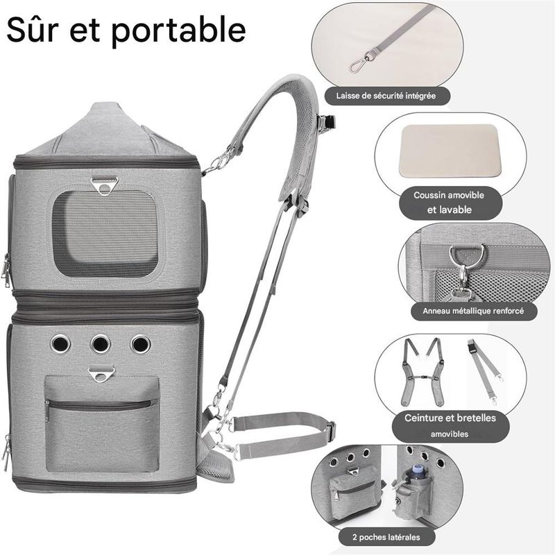 Petopia Sac à dos de transport pour 2 chiens et 2 chats